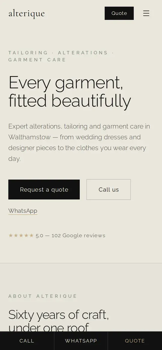 The Alterique website on a phone